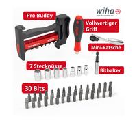 Wiha ProBuddy® Evo - Set di 40 pezzi con bit e chiavi a cricchetto 1/4" con impugnatura per cacciavite SoftFinish, mini cricchetto a 72 denti, portabit magnetico | Set di utensili compatto per