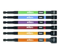 Wiha Set di chiavi a bussola magnetiche 6 pezzi I Codificate a colori I 5,5 - 13 mm I 150 mm extra lunghe I fino a 79 Nm, 1/4 I Set di bussole per avvitatore I Bussole esagonali magnetiche I Bussole p