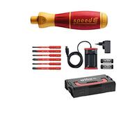 Wiha SpeedE Electric Set 1 (41911), 10 pezzi, cacciavite elettrico per elettricisti, con batteria ricaricabile + L-Boxx + punte + batterie + caricatore EU, a taglio / Phillip