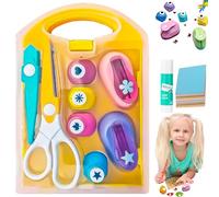 Wihacap Creative Kids DIY Puncher Craft Set, Craft Scissors and Hole Punch Set, Craft Hole Punch Shapes Set for Kids, Shape Cutters for Crafts, Leaf, Butterfly, Star Heart Flower Punch (Set-A)