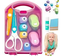 Wihacap Creative Kids DIY Puncher Craft Set, Craft Scissors and Hole Punch Set, Craft Hole Punch Shapes Set for Kids, Shape Cutters for Crafts, Leaf, Butterfly, Star Heart Flower Punch (Set-B)