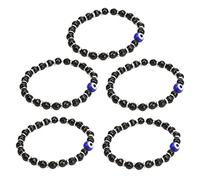 WIHFHGZ Braccialetti Occhio Turco 6MM in Vetro Blu, Set 5 Pezzi, Braccialetto Elastico Nero - Amuleto Protettivo, Design Elegante, Regalo per Uomo e Donna