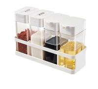 WIHFHGZ Contenitore Spezie 4 Scomparti, 2 Bottiglie Olio e 2 Vasetti Condimenti, Organizer Cucina Multifunzionale in Plastica - Design Compatto, Conservazione Ermetica, Ideale per Uso