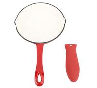 WIHFHGZ Pentola Bassa in Ghisa Smaltata 20cm, Padella Antiaderente per e BBQ - Distribuzione Del Calore Uniforme, Manico Termoisolante, Perfetta per Camping e Grigliate
