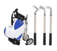 WIHFHGZ Set Penne a Sfera Golf, Lega di Zinco e Pelle PU, 3 Pezzi - Base Mini a Forma di Borsa da Golf, Ruote Funzionanti e Tasca con Zip, Idea Regalo per Golfisti (Blu Bianco)