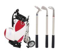 WIHFHGZ Set Penne a Sfera Golf, Lega di Zinco e Pelle PU, 3 Pezzi - Base Mini a Forma di Borsa da Golf, Ruote Funzionanti e Tasca con Zip, Idea Regalo per Golfisti (Bianco e Rosso)