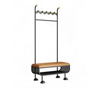 wihgony Attaccapanni da Terra con Ganci Multipli,Stand Appendiabiti con scarpiera Robusto in Acciaio,Scaffale Porta Scarpe con Panca,per Corridoio Camera da Letto(Black+Orange,31.5 * 13 * 68.9in)