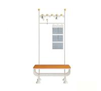wihgony Attaccapanni da Terra con Ganci Multipli,Stand Appendiabiti con scarpiera Robusto in Acciaio,Scaffale Porta Scarpe con Panca,per Corridoio Camera da Letto(White+Orange,23.62 * 13 * 68.9in)
