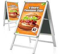WIIGO Cornice Pubblicitario A2 in Alluminio Antiribaltamento - Supporto per Poster Doppia Faccia da Esterno, Cornice A-Board Poster Stand per Ristorante/Negozi, Espositore da Terra, Argento