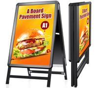 WIIGO Pavimentazione Cartello Cornice A1 in Alluminio - Cavalletto Pubblicitario Doppia Faccia per Menu Ristorante/Offerte Promozionali/Negozi, Supporto Poster da Parete o Pavimento, Nero