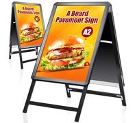 WIIGO Pavimentazione Cartello Cornice A2 in Alluminio - Cavalletto Pubblicitario Doppia Faccia per Menu Ristorante/Offerte Promozionali/Negozi, Supporto Poster da Parete o Pavimento, Nero