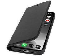 WIIUKA Custodia in pelle per iPhone 15 Pro Max, con scomparto per carte di credito, extra sottile, con funzione di supporto, colore: nero
