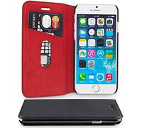 wiiuka Custodia Travel in Vera Pelle per Apple iPhone 8 Plus e iPhone 7 Plus Premium Design Sottile Protezione Color Nero Rosso con Slot per schede