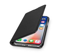 wiiuka Custodia - Travel Nature - in Nappa Vera Pelle per Apple iPhone X e XS Premium Design Sottile Protezione Color Nero con Slot per schede