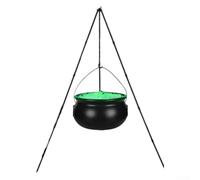 WIIYENA Calderone streghe di Halloween con bulbi oculari verdi e telaio treppiede in tubo di ferro, per esterni, giardino, cortile, prato, decorazioni per feste (25 cm)
