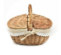 WIIYENA Cestino da picnic con coperchio, cestino per fiori da picnic all'aperto, cestino per la spesa, cesto di frutta, cestino per pane, cestino intrecciato a funghi, cestino in vimini con manico