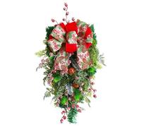 WIIYENA Festone natalizio artificiale a forma di goccia, con pigne e fiocco, per decorazione di porte, pareti o caminetti, 50 cm