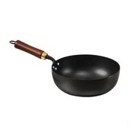 WIIYENA Padella tradizionale in ghisa forgiata a mano, fondo profondo, wok, in metallo naturale non rivestito, per cucinare a casa (pentola da 28 cm)