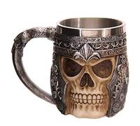 WIKEA Tazza da Birra con Teschio in Acciaio Inossidabile, Tazza con Teschio Viking Warrior Tankard, Tazza con Teschio Medievale per caffè/Bevande/Succo (Boccale Uno)