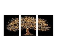 WIKEO 3 pezzi Albero della vita Stampa su tela Opere d'arte dell'Albero d'Oro Moderni Soggiorno Poster Quadri -Camera Da Letto Bagno Cucina Ufficio Sala Da Pranzo Bar(Oro)-20x30cmx3 Non incorniciato