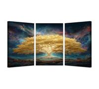 WIKEO 3 pezzi Albero della vita Stampa su tela Pittura Opere d'arte dell'Albero d'Oro Stampe da parete Quadri Poster,Decorazioni da parete Soggiorno camera da letto(Oro)-30x40cmx3 Incorniciato