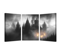 WIKEO 3 pezzi Astratto Quadri Moderni Foresta di fumo nero Boho Soggiorno Stampe Su Tela - Camera Da Letto Bagno Cucina Ufficio Sala Da Pranzo Bar(nero)-50x70cmx3 Incorniciato
