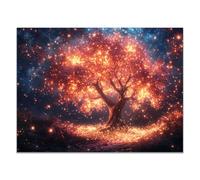 WIKEO Albero della vita Stampa su tela dell'albero del paesaggio notturno Stampe da Parete per Soggiorno, Quadri Boho Camera Da Letto Bagno, Cucina Pranzo(rosso)-30x40cm Non incorniciato