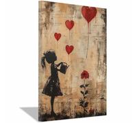 WIKEO Banksy Graffiti Poster Arte Astratta Stampa Su Tela Ragazza che innaffia le piante Pittura Moderna,Soggiorno cucina Decora Della Parete Immagine(Beige)-40x60cm Incorniciato