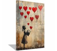 WIKEO Banksy Graffiti Poster Arte Astratta Stampa Su Tela Ragazza che innaffia le piante Pittura Moderna,Soggiorno cucina Decora Della Parete Immagine(Beige)-80x120cm Incorniciato
