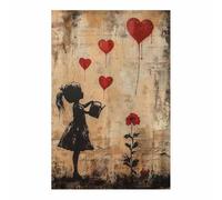 WIKEO Banksy Graffiti Poster Arte Astratta Stampa Su Tela Ragazza che innaffia le piante Pittura Moderna,Soggiorno cucina Decora Della Parete Immagine(Beige)-60x90cm Non incorniciato