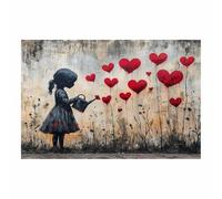 WIKEO Banksy Quadro su tela graffiti Ragazza carina che innaffia i fiori Modern Inspirational Pictures, Stampa artistica per sala da pranzo, cucina, casa, ufficio(rosso)-40x60cm Non incorniciato