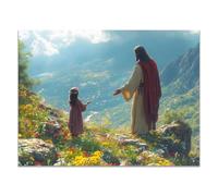 WIKEO Gesù Cristo quadri Gesù e la montagna della ragazza Murale Su Tela Poster E Stampe Immagini di Arte Della Parete -per Soggiorno Camera Letto Ufficio(Rosso 43)-40x60cm Non incorniciato
