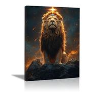WIKEO Gesù Cristo quadri Immagine di Gesù e il Leone Murale Su Tela Poster E Stampe Immagini di Arte Della Parete -per Soggiorno Camera Letto Ufficio(Oro 2)-80x120cm Incorniciato