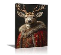 WIKEO Natale Pictures Quadri su Tela Murale manifesto dell'Alce Foresta Soggiorno Home Decor, Quadro su tela vintage, Decorazione parete per opere d'arte moderna(Oro 6)-70x100cm Incorniciato