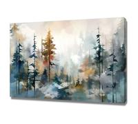 WIKEO Quadri Moderni Astratti Tramonto della Foresta di Montagna Quadro Su Tela,Decorazioni, Camera da Letto Bagno,Sala da Pranzo Cucina Murale Tela Wall Art(Verde)-60x90cm Incorniciato