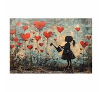 WIKEO Quadri Moderni Graffiti Art BANKSY Ragazza retrò che innaffia i fiori Soggiorno Parete Stampa su tela Canvas Decorazione Murale, Arredo Camera da letto Cucina(blu)-60x90cm Non incorniciato