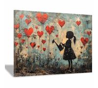 WIKEO Quadri Moderni Graffiti Art BANKSY Ragazza retrò che innaffia i fiori Soggiorno Parete Stampa su tela Canvas Decorazione Murale, Arredo Camera da letto Cucina(blu)-50x70cm Incorniciato
