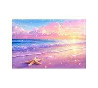 WIKEO Quadri Moderni Spiaggia Paesaggio dell'Oceano Viola Stampe e Quadri su Tela -L'immagine Tela Non Tessuta Soggiorno Corridoio Mare Natura(Rosa)-50x70cm Non incorniciato