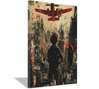 WIKEO Quadro Banksy Città del ragazzo retrò Quadri Moderni Murale, Moderno Grafica Decorazioni da Parete per il Soggiorno Street Art Urban Murale(rosso)-50x70cm Incorniciato