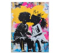 WIKEO Quadro Banksy divertente tra ragazzo e ragazza Quadri Moderni Murale, Moderno Grafica Decorazioni da Parete per il Soggiorno Street Art Urban Murale(Giallo)-60x90cm Non incorniciato