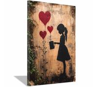 WIKEO Quadro Banksy Ragazza astratta che annaffia Stampa su tela in Astratto Colorato XXL Immagini, moderni Murale Fotografia Grafica Decorazione da parete(nero)-50x70cm Incorniciato