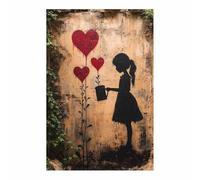 WIKEO Quadro Banksy Ragazza astratta che annaffia Stampa su tela in Astratto Colorato XXL Immagini, moderni Murale Fotografia Grafica Decorazione da parete(nero)-80x120cm Non incorniciato