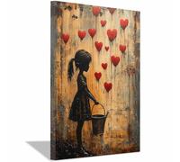 WIKEO Quadro Banksy Ragazza che innaffia le piante Stampa su tela in Astratto Colorato XXL Immagini, moderni Murale Fotografia Grafica Decorazione da parete(nero)-80x120cm Incorniciato