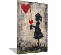 WIKEO Quadro Banksy Stampa su Tela in TNT XXL Quadri Ragazza carina che innaffia i fiori Moderni Murale Decorazioni, da Parete Soggiorno Graffiti Street Art(nero)-30x40cm Incorniciato