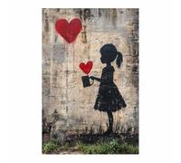WIKEO Quadro Banksy Stampa su Tela in TNT XXL Quadri Ragazza carina che innaffia i fiori Moderni Murale Decorazioni, da Parete Soggiorno Graffiti Street Art(nero)-30x40cm Non incorniciato