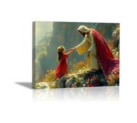 WIKEO Stampe artistiche su tela di Gesù Gesù e la montagna della ragazza Pittura Poster D'epoca Immagini di Arte Della Parete Soggiorno Camera da Letto(Rosso 44)-70x100cm Incorniciato