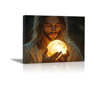 WIKEO Stampe artistiche su tela di Gesù Murale di Gesù di notte Pittura Poster D'epoca Immagini di Arte Della Parete Soggiorno Camera da Letto(Oro 4)-40x60cm Incorniciato