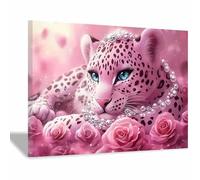 WIKEO Stampe su tela Graffiti di strada Floreali Leopardi di Moda Tema animale Quadri -Moderni Quadro su Tela per Bagno Toilette Ufficio Ristorante(Rosa 4)-30x40cm Incorniciato