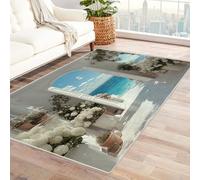 WIKEO Tappeti Moderni Soggiorno Natura Spiaggia Fiori Paesaggio Vintage Salotto Grandi Dimensioni Tappeto Stile moderno a pelo corto, per soggiorno e camera da letto(Bianco-82)-120x180cm
