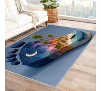 WIKEO Tappeto Moderno e Morbido per Soggiorno a Pelo Corto Lavabile Footprints Beach Scenery per ufficio, sala da pranzo, bagno, Antiscivolo Facile da Pulire(Blu-16)-150x180cm